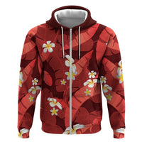 Red Banana Leaf Hawaii Hoodie Lau Maia Plumeria Tropical Summer Vibes LT14 Zip Hoodie Red - Polynesian Pride