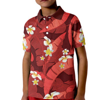 Red Banana Leaf Hawaii Kid Polo Shirt Lau Maia Plumeria Tropical Summer Vibes LT14 Kid Red - Polynesian Pride