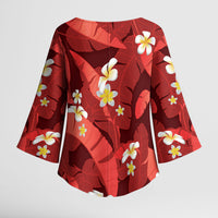 Red Banana Leaf Hawaii Kimono Sleeve Blouse Lau Maia Plumeria Tropical Summer Vibes LT14 - Polynesian Pride