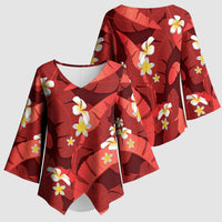 Red Banana Leaf Hawaii Kimono Sleeve Blouse Lau Maia Plumeria Tropical Summer Vibes LT14 - Polynesian Pride