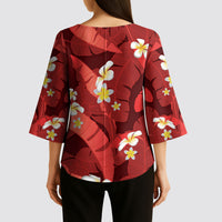 Red Banana Leaf Hawaii Kimono Sleeve Blouse Lau Maia Plumeria Tropical Summer Vibes LT14 - Polynesian Pride