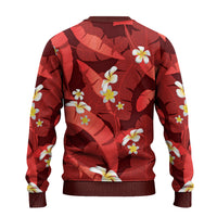 Red Banana Leaf Hawaii Ugly Christmas Sweater Lau Maia Plumeria Tropical Summer Vibes