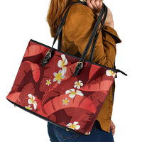Red Banana Leaf Hawaii Leather Tote Bag Lau Maia Plumeria Tropical Summer Vibes LT14 - Polynesian Pride