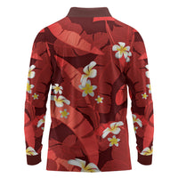 Red Banana Leaf Hawaii Long Sleeve Polo Shirt Lau Maia Plumeria Tropical Summer Vibes LT14 - Polynesian Pride
