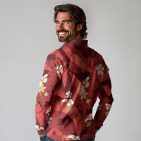Red Banana Leaf Hawaii Long Sleeve Polo Shirt Lau Maia Plumeria Tropical Summer Vibes LT14 - Polynesian Pride