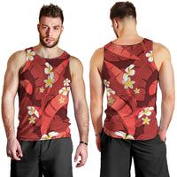 Red Banana Leaf Hawaii Men Tank Top Lau Maia Plumeria Tropical Summer Vibes LT14 - Polynesian Pride