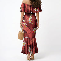 Red Banana Leaf Hawaii Mermaid Dress Lau Maia Plumeria Tropical Summer Vibes LT14 - Polynesian Pride