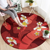 Red Banana Leaf Hawaii Round Carpet Lau Maia Plumeria Tropical Summer Vibes LT14 - Polynesian Pride