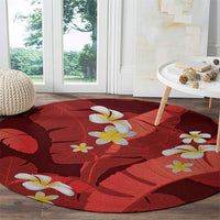 Red Banana Leaf Hawaii Round Carpet Lau Maia Plumeria Tropical Summer Vibes LT14 - Polynesian Pride