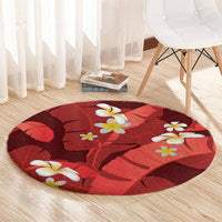 Red Banana Leaf Hawaii Round Carpet Lau Maia Plumeria Tropical Summer Vibes LT14 - Polynesian Pride