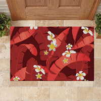 Red Banana Leaf Hawaii Rubber Doormat Lau Maia Plumeria Tropical Summer Vibes LT14 Red - Polynesian Pride