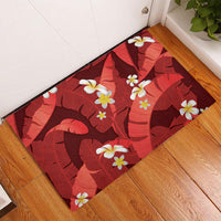 Red Banana Leaf Hawaii Rubber Doormat Lau Maia Plumeria Tropical Summer Vibes LT14 - Polynesian Pride