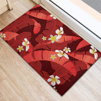Red Banana Leaf Hawaii Rubber Doormat Lau Maia Plumeria Tropical Summer Vibes LT14 - Polynesian Pride