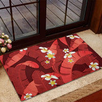 Red Banana Leaf Hawaii Rubber Doormat Lau Maia Plumeria Tropical Summer Vibes LT14 - Polynesian Pride