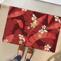 Red Banana Leaf Hawaii Rubber Doormat Lau Maia Plumeria Tropical Summer Vibes LT14 - Polynesian Pride