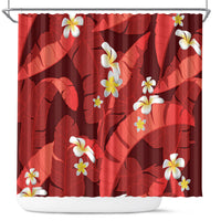 Red Banana Leaf Hawaii Shower Curtain Lau Maia Plumeria Tropical Summer Vibes LT14 Red - Polynesian Pride