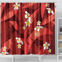 Red Banana Leaf Hawaii Shower Curtain Lau Maia Plumeria Tropical Summer Vibes LT14 - Polynesian Pride