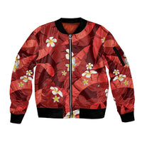 Red Banana Leaf Hawaii Sleeve Zip Bomber Jacket Lau Maia Plumeria Tropical Summer Vibes LT14 Unisex Red - Polynesian Pride