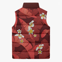 Red Banana Leaf Hawaii Sleeveless Puffer Jacket Lau Maia Plumeria Tropical Summer Vibes LT14 - Polynesian Pride