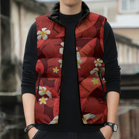 Red Banana Leaf Hawaii Sleeveless Puffer Jacket Lau Maia Plumeria Tropical Summer Vibes LT14 - Polynesian Pride