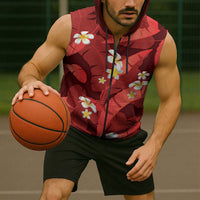 Red Banana Leaf Hawaii Sleeveless Zip Hoodie Lau Maia Plumeria Tropical Summer Vibes LT14 - Polynesian Pride