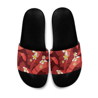 Red Banana Leaf Hawaii Slide Sandals Lau Maia Plumeria Tropical Summer Vibes LT14 Red - Polynesian Pride