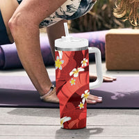 Red Banana Leaf Hawaii Tumbler With Handle Lau Maia Plumeria Tropical Summer Vibes LT14 - Polynesian Pride