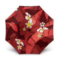 Red Banana Leaf Hawaii Umbrella Lau Maia Plumeria Tropical Summer Vibes LT14 One Size Folded 11.42 inch Opened Diameter 37.4 inch Red - Polynesian Pride