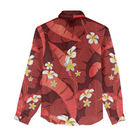 Red Banana Leaf Hawaii Women Casual Shirt Lau Maia Plumeria Tropical Summer Vibes LT14 - Polynesian Pride