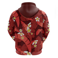 Red Banana Leaf Hawaii Zip Hoodie Lau Maia Plumeria Tropical Summer Vibes LT14 - Polynesian Pride