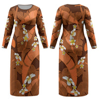 Orange Banana Leaf Hawaii Couples Matching Long Sleeve Bodycon Dress and Hawaiian Shirt Lau Maia Plumeria Tropical Summer Vibes LT14 - Polynesian Pride