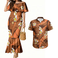 Orange Banana Leaf Hawaii Couples Matching Mermaid Dress and Hawaiian Shirt Lau Maia Plumeria Tropical Summer Vibes LT14 Orange - Polynesian Pride