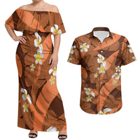 Orange Banana Leaf Hawaii Couples Matching Off Shoulder Maxi Dress and Hawaiian Shirt Lau Maia Plumeria Tropical Summer Vibes LT14 Orange - Polynesian Pride