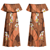 Orange Banana Leaf Hawaii Couples Matching Off Shoulder Maxi Dress and Long Sleeve Button Shirt Lau Maia Plumeria Tropical Summer Vibes LT14 - Polynesian Pride