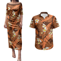 Orange Banana Leaf Hawaii Couples Matching Puletasi and Hawaiian Shirt Lau Maia Plumeria Tropical Summer Vibes LT14 Orange - Polynesian Pride