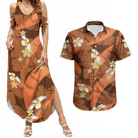 Orange Banana Leaf Hawaii Couples Matching Summer Maxi Dress and Hawaiian Shirt Lau Maia Plumeria Tropical Summer Vibes LT14 Orange - Polynesian Pride