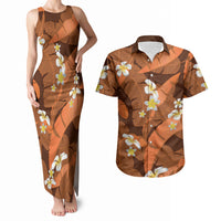 Orange Banana Leaf Hawaii Couples Matching Tank Maxi Dress and Hawaiian Shirt Lau Maia Plumeria Tropical Summer Vibes LT14 Orange - Polynesian Pride