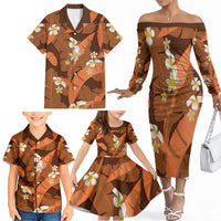 Orange Banana Leaf Hawaii Family Matching Off The Shoulder Long Sleeve Dress and Hawaiian Shirt Lau Maia Plumeria Tropical Summer Vibes LT14 - Polynesian Pride
