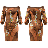 Orange Banana Leaf Hawaii Family Matching Off The Shoulder Long Sleeve Dress and Hawaiian Shirt Lau Maia Plumeria Tropical Summer Vibes LT14 Mom's Dress Orange - Polynesian Pride
