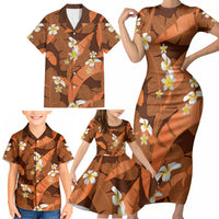 Orange Banana Leaf Hawaii Family Matching Short Sleeve Bodycon Dress and Hawaiian Shirt Lau Maia Plumeria Tropical Summer Vibes LT14 - Polynesian Pride
