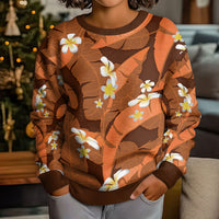 Orange Banana Leaf Hawaii Kid Ugly Christmas Sweater Lau Maia Plumeria Tropical Summer Vibes