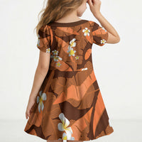 Orange Banana Leaf Hawaii Kid Short Sleeve Dress Lau Maia Plumeria Tropical Summer Vibes