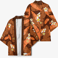 Orange Banana Leaf Hawaii Kimono Lau Maia Plumeria Tropical Summer Vibes LT14 - Polynesian Pride