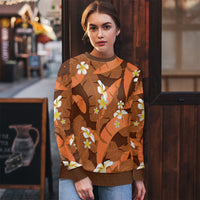 Orange Banana Leaf Hawaii Ugly Christmas Sweater Lau Maia Plumeria Tropical Summer Vibes