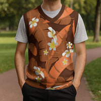 Orange Banana Leaf Hawaii Christmas Knitted V-Neck Vest Lau Maia Plumeria Tropical Summer Vibes