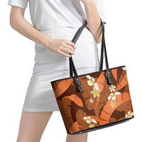 Orange Banana Leaf Hawaii Leather Tote Bag Lau Maia Plumeria Tropical Summer Vibes LT14 - Polynesian Pride