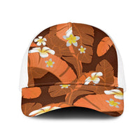 Orange Banana Leaf Hawaii Mesh Trucker Cap Lau Maia Plumeria Tropical Summer Vibes LT14 One Size White Orange - Polynesian Pride