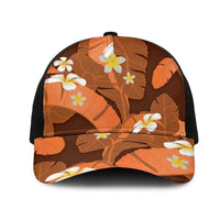 Orange Banana Leaf Hawaii Mesh Trucker Cap Lau Maia Plumeria Tropical Summer Vibes LT14 One Size Black Orange - Polynesian Pride