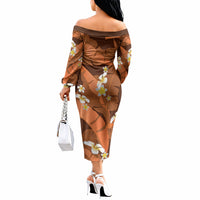 Orange Banana Leaf Hawaii Off The Shoulder Long Sleeve Dress Lau Maia Plumeria Tropical Summer Vibes LT14 - Polynesian Pride