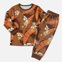 Orange Banana Leaf Hawaii Christmas Pajama Set Lau Maia Plumeria Tropical Summer Vibes